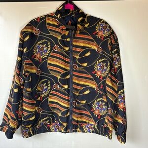 Bogari Black and Gold Patterned Bomber Jacket 100% Silk
